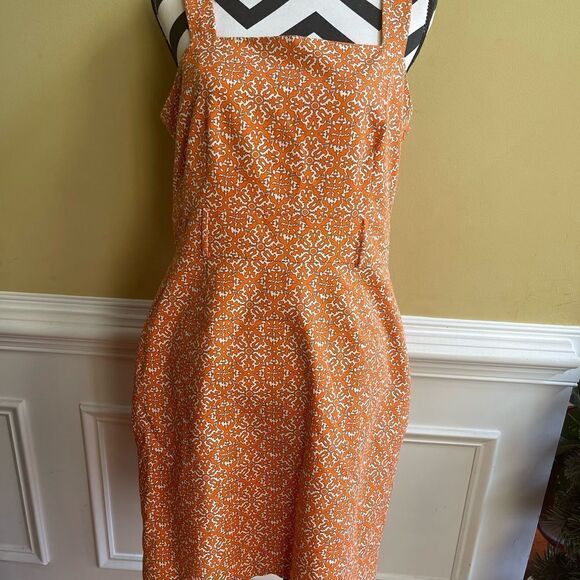 Raffaella petite fully lined orange and beige mini dress with side zipper SZ 14P - Picture 2 of 12
